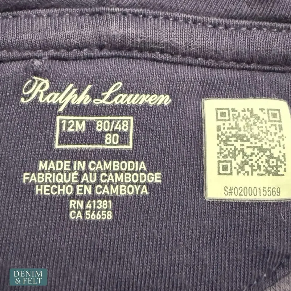 Polo Ralph Lauren‎ Baby Velour Peplum Hoodie Jogger Set Purple Pony Logo 12M